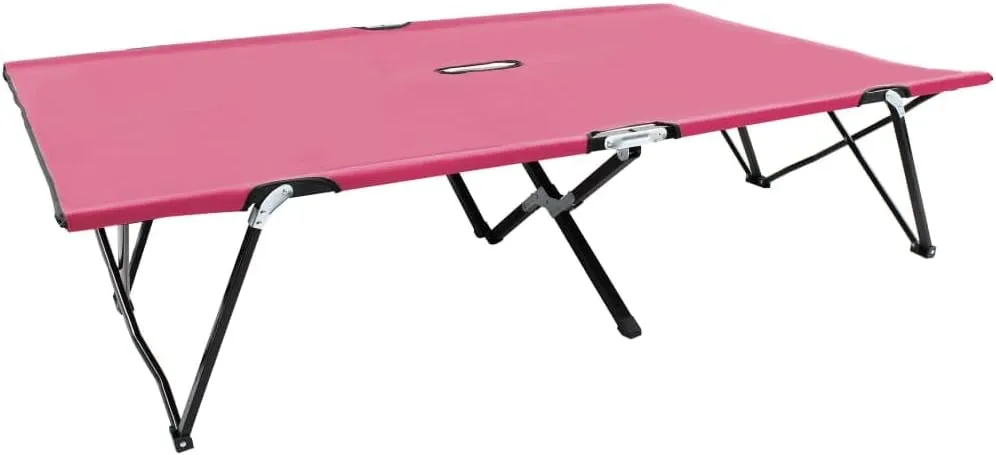 vidaXL Folding Double Sun Lounger - Two Person, Durable Steel & Water-Resistant Polyester, Pink, Easy Transport, Ideal for Camping & Outdoor