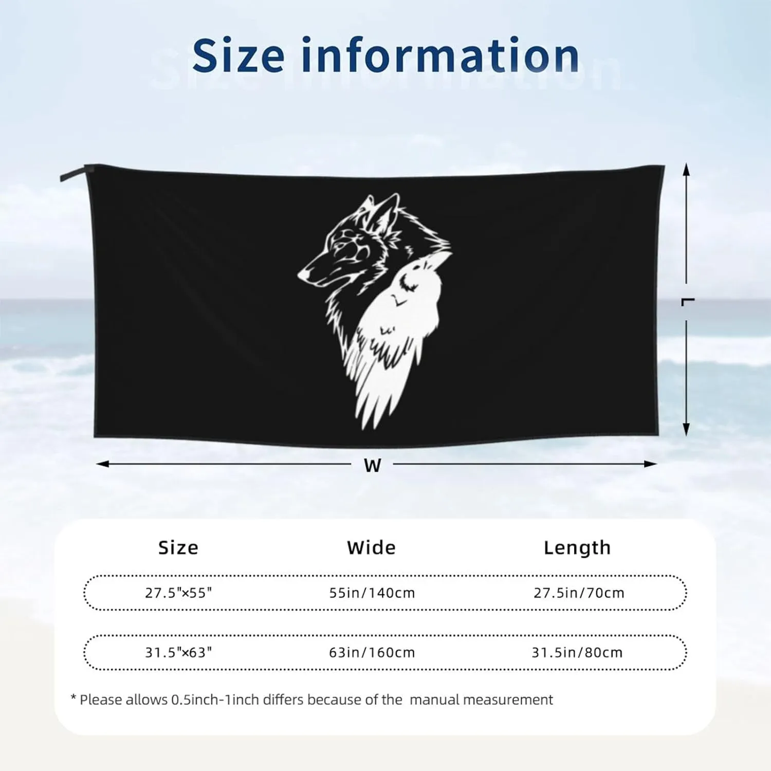 Viking Norse Wolf Raven Rune Beach Towel Quick Dry Sand Free Lightweight Large 31.5"x63" with Travel Bag - Vacation Essentials Bath Towel for Pool, Summer