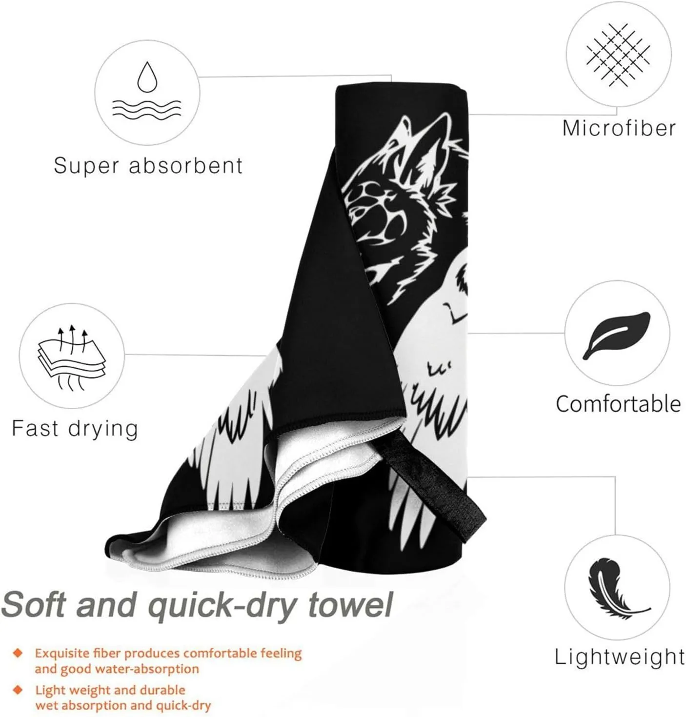 Viking Norse Wolf Raven Rune Beach Towel Quick Dry Sand Free Lightweight Large 31.5"x63" with Travel Bag - Vacation Essentials Bath Towel for Pool, Summer