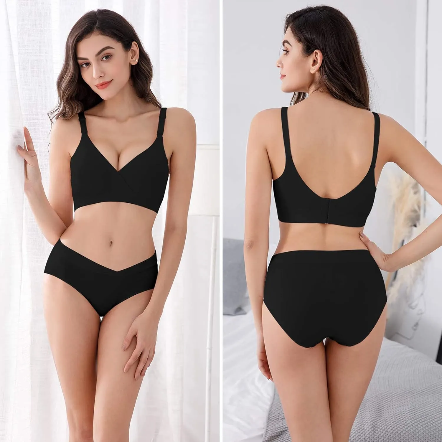 Vinfact 3 Pack Nursing Bras for Breastfeeding Seamless V Neck Maternity Bra Women Pregnancy Breastfeeding Bra