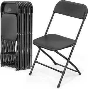 VINGLI 10 Pack Black Plastic Folding Chair, Indoor Outdoor Portable Stackable Commercial Seat with Steel Frame 350lb. Capacity for Events Office Wedding Party Picnic Kitchen Dining