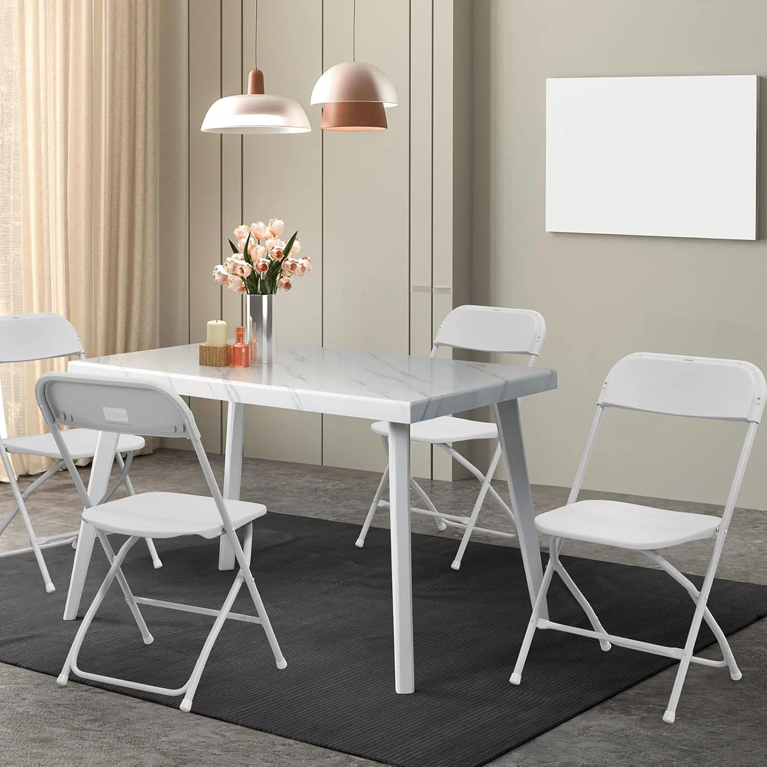 VINGLI 10 Pack White Plastic Folding Chair, Indoor Outdoor Portable Stackable Commercial Seat with Steel Frame 350lb. Capacity for Events Office Wedding Party Picnic Kitchen Dining