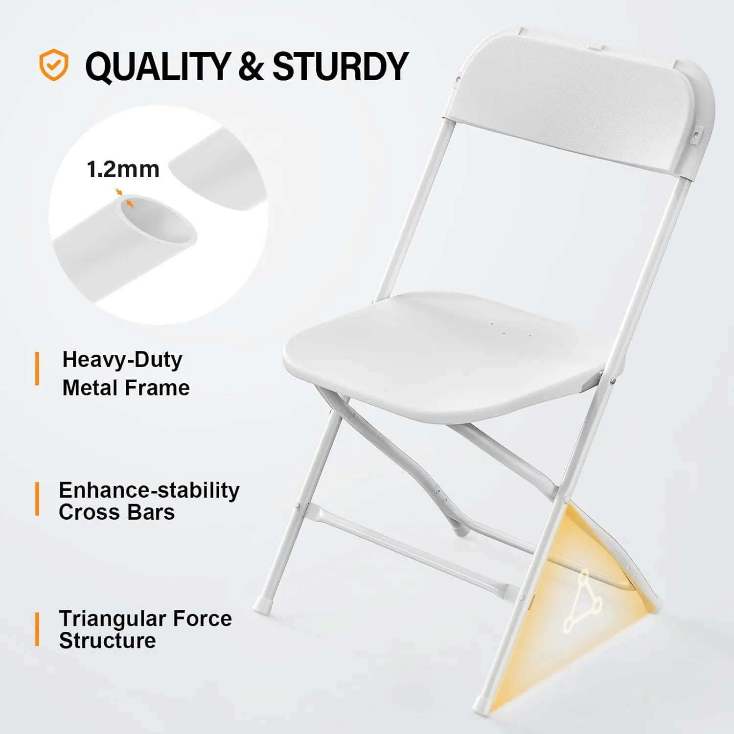 VINGLI 10 Pack White Plastic Folding Chair, Indoor Outdoor Portable Stackable Commercial Seat with Steel Frame 350lb. Capacity for Events Office Wedding Party Picnic Kitchen Dining