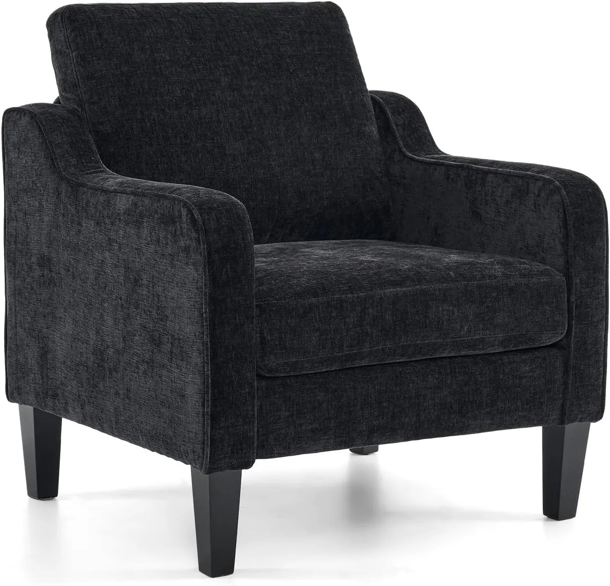VINGLI Mid Century Modern Accent Chairs - Soft Chenille Upholstered Arm & Side Chairs for Living Room & Reading (Black Chenille)