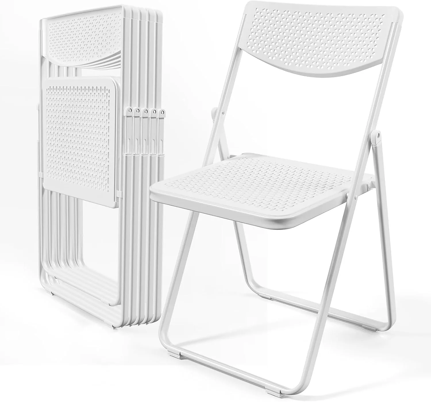 VINGLI Plastic Folding Chairs, Comfortable Foldable Chair with Breathable Mesh Seat and Sturdy Metal Frame 350lbs Capacity for Indoor and Outdoor Use, Party, Event, Office, Dining, White, 6 Pack