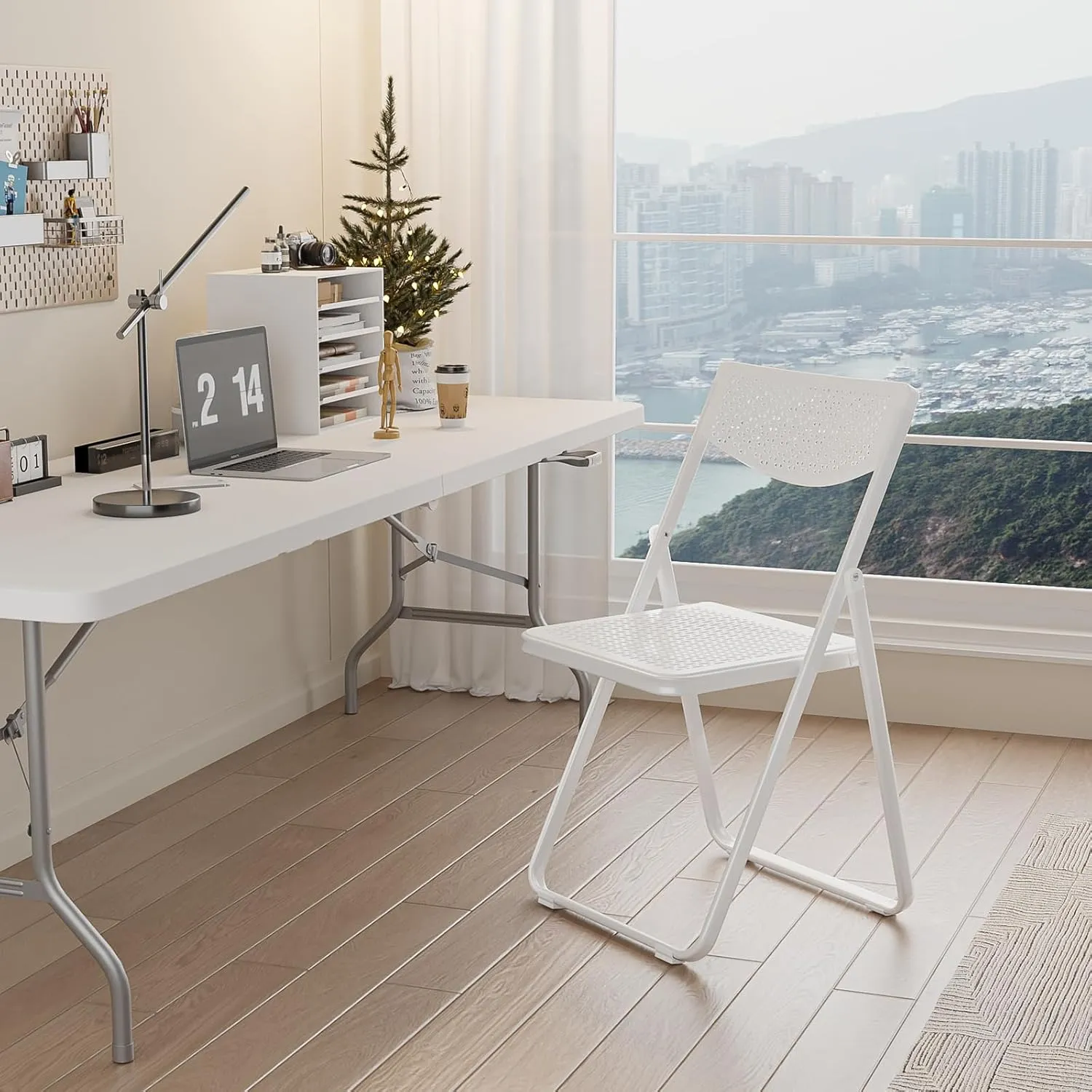 VINGLI Plastic Folding Chairs, Comfortable Foldable Chair with Breathable Mesh Seat and Sturdy Metal Frame 350lbs Capacity for Indoor and Outdoor Use, Party, Event, Office, Dining, White, 6 Pack