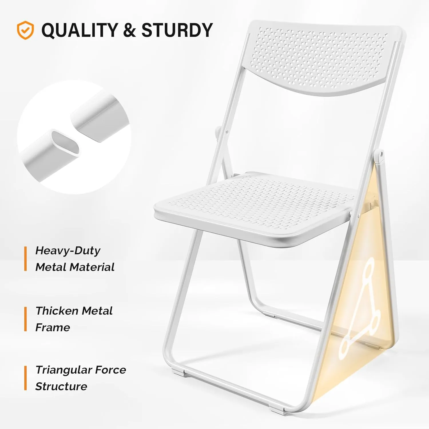 VINGLI Plastic Folding Chairs, Comfortable Foldable Chair with Breathable Mesh Seat and Sturdy Metal Frame 350lbs Capacity for Indoor and Outdoor Use, Party, Event, Office, Dining, White, 6 Pack