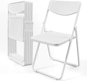 VINGLI Plastic Folding Chairs, Comfortable Foldable Chair with Breathable Mesh Seat and Sturdy Metal Frame 350lbs Capacity for Indoor and Outdoor Use, Party, Event, Office, Dining, White, 6 Pack