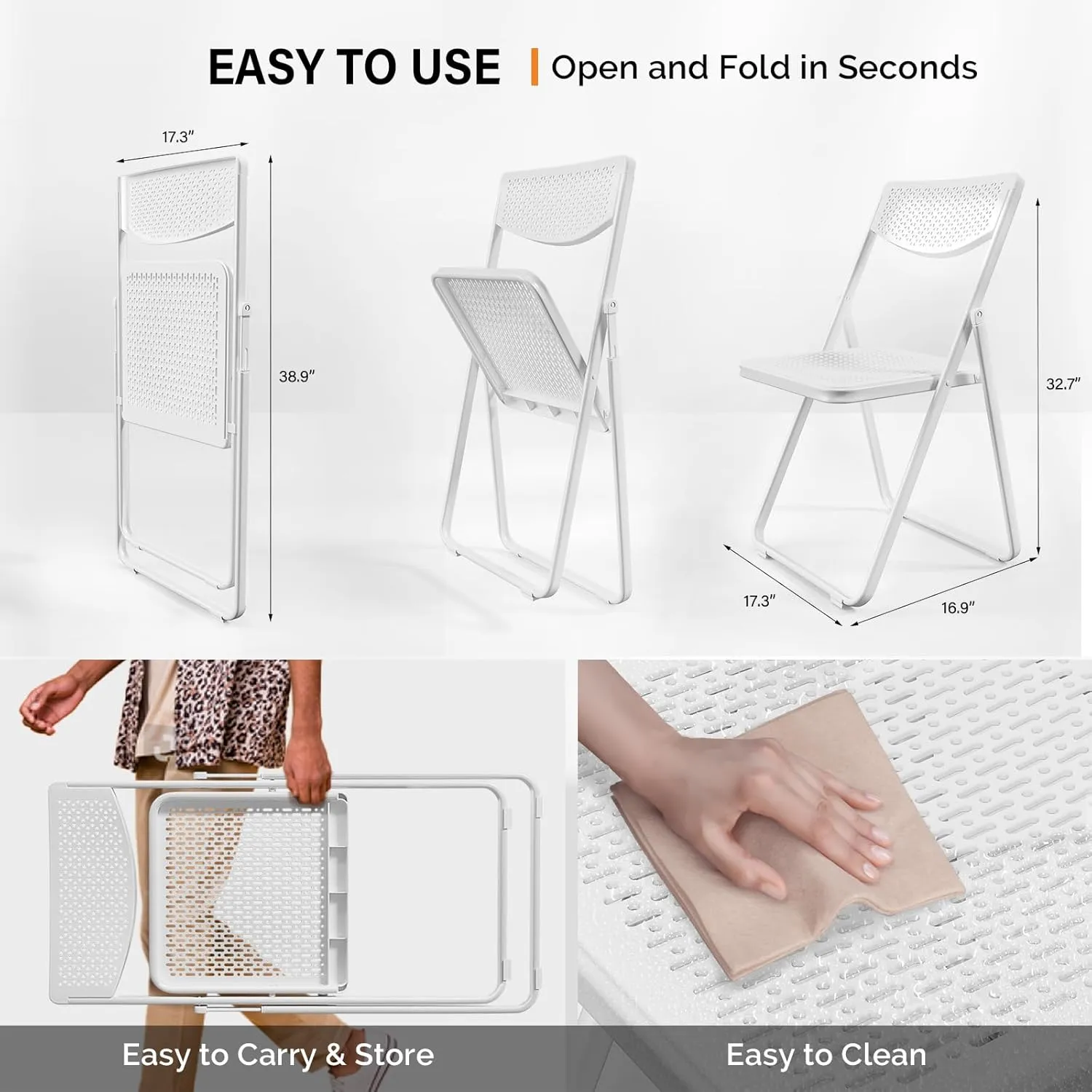 VINGLI Plastic Folding Chairs, Comfortable Foldable Chair with Breathable Mesh Seat and Sturdy Metal Frame 350lbs Capacity for Indoor and Outdoor Use, Party, Event, Office, Dining, White, 6 Pack