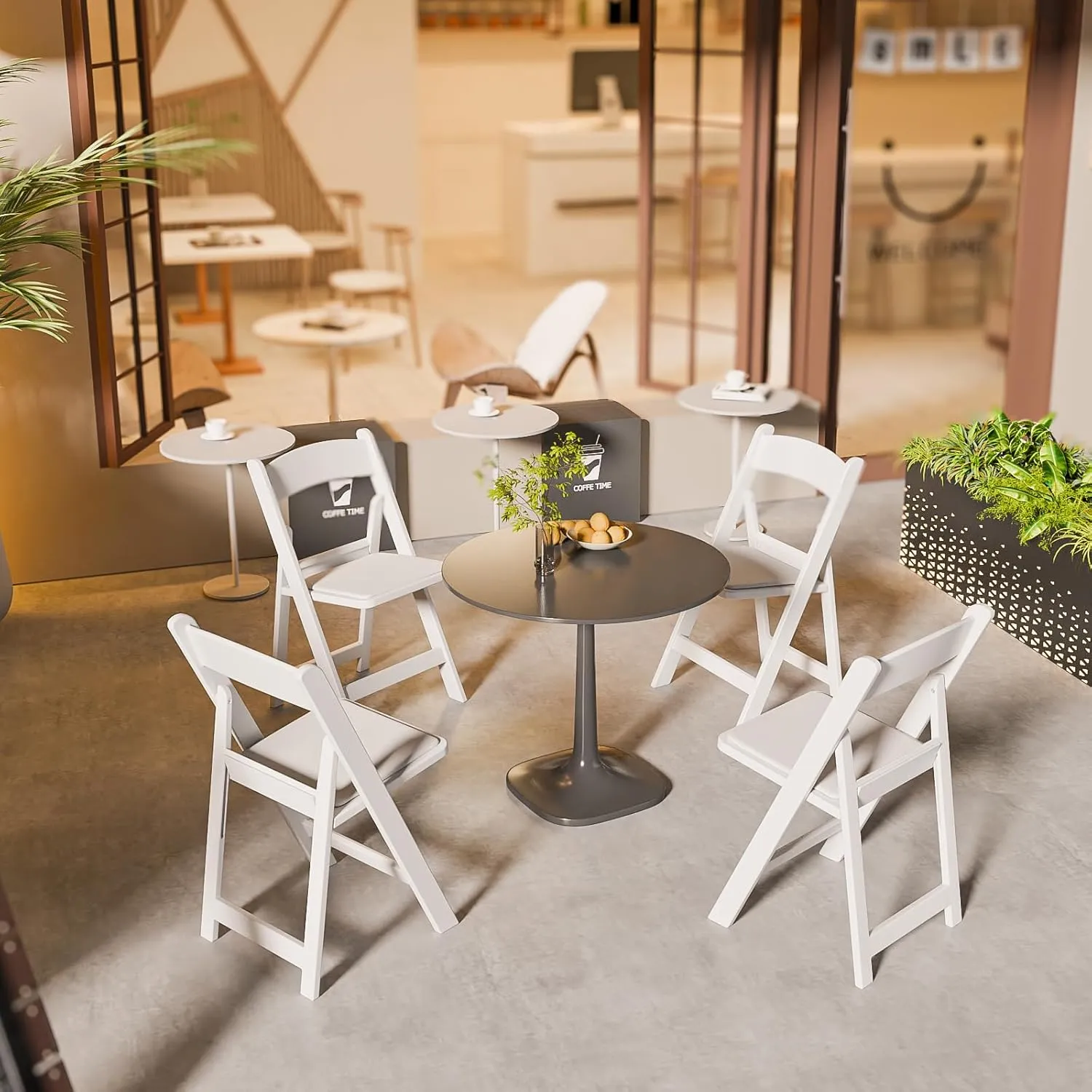 VINGLI White Resin Plastic Folding Chair with Padding Seat Weight Capacity to 350 lbs for Indoor Ourdoor Use, 4 Pack