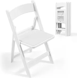 VINGLI White Resin Plastic Folding Chair with Padding Seat Weight Capacity to 350 lbs for Indoor Ourdoor Use, 4 Pack