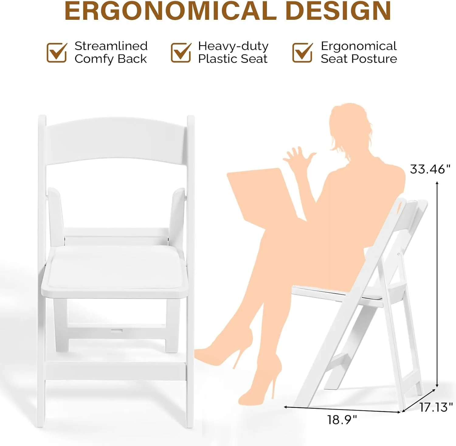 VINGLI White Resin Plastic Folding Chair with Padding Seat Weight Capacity to 350 lbs for Indoor Ourdoor Use, 4 Pack