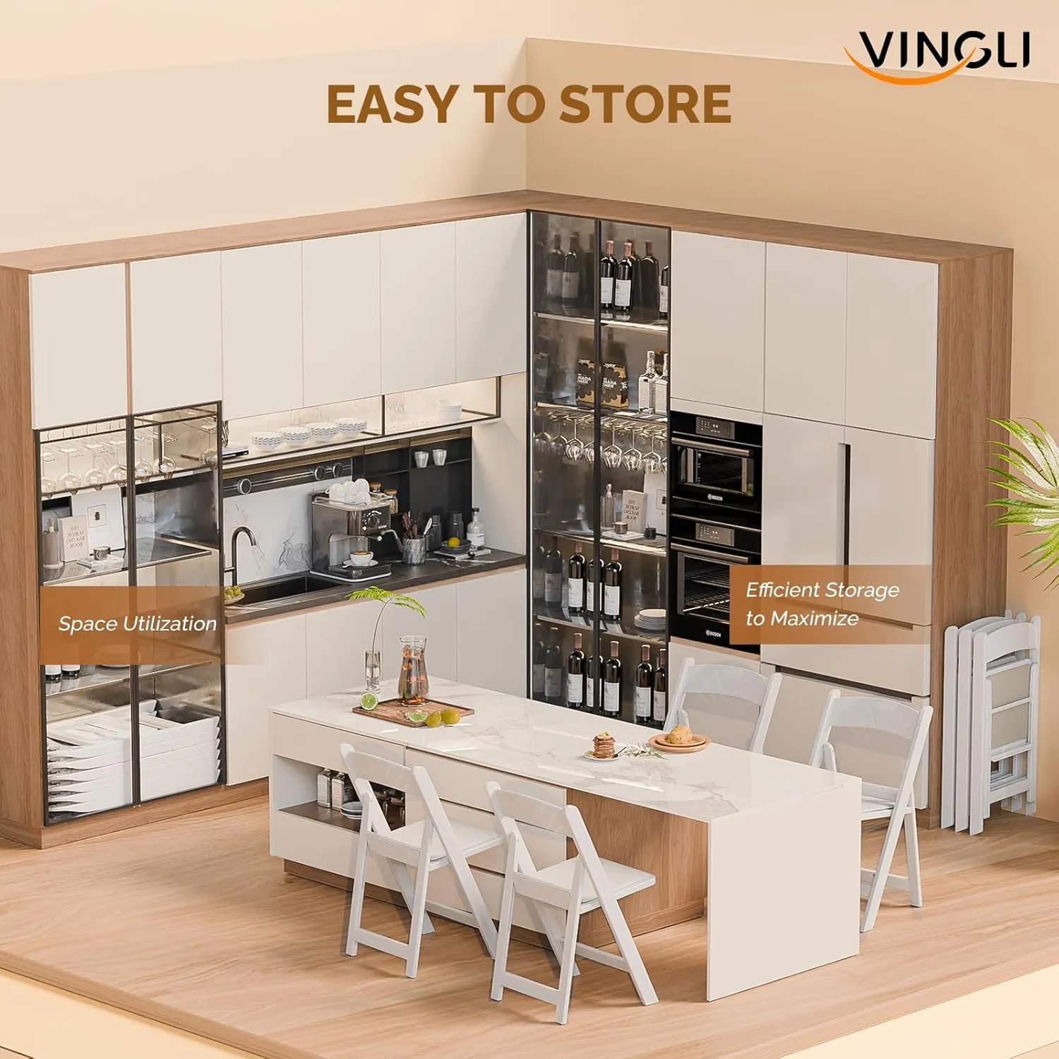 VINGLI White Resin Plastic Folding Chair with Padding Seat Weight Capacity to 350 lbs for Indoor Ourdoor Use, 4 Pack