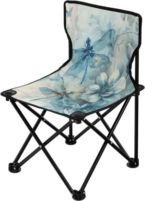 Vintage Blue Dragonfly Portable Outdoor Folding Chair Anti-Slip Padded Oxford Cloth Stool Camping Chair Small for Beach Hiking Fishing Gardening Quad Camp Chair