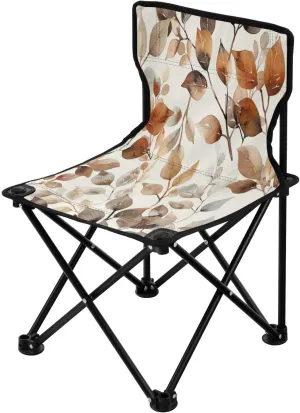 Vintage Brown Leaf Portable Outdoor Folding Chair Anti-Slip Padded Oxford Cloth Stool Camping Chair Small for Beach Hiking Fishing Gardening Quad Camp Chair