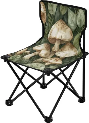 Vintage Brown Mushroom Portable Outdoor Folding Chair Anti-Slip Padded Oxford Cloth Stool Camping Chair Small for Beach Hiking Fishing Gardening Quad Camp Chair