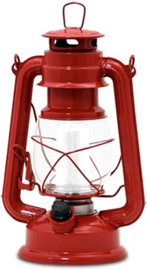 Vintage Style Red Hurricane Lantern with 12 LED's and 150 Lumen Light Output and Dimmer switch, Battery Operated Hanging Lantern for Indoor and Outdoor Usage ,10" x 6" x 6"