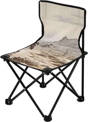 Vintage Western Denim Portable Outdoor Folding Chair Anti-Slip Padded Oxford Cloth Stool Camping Chair Small for Beach Hiking Fishing Gardening Quad Camp Chair