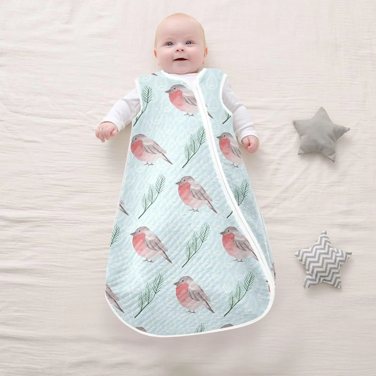 vvfelixl Cute Robin Bird Baby Sleeping Bag Sleep Sack,Baby Wearable Blanket Sleep Suit for 0-6 Months
