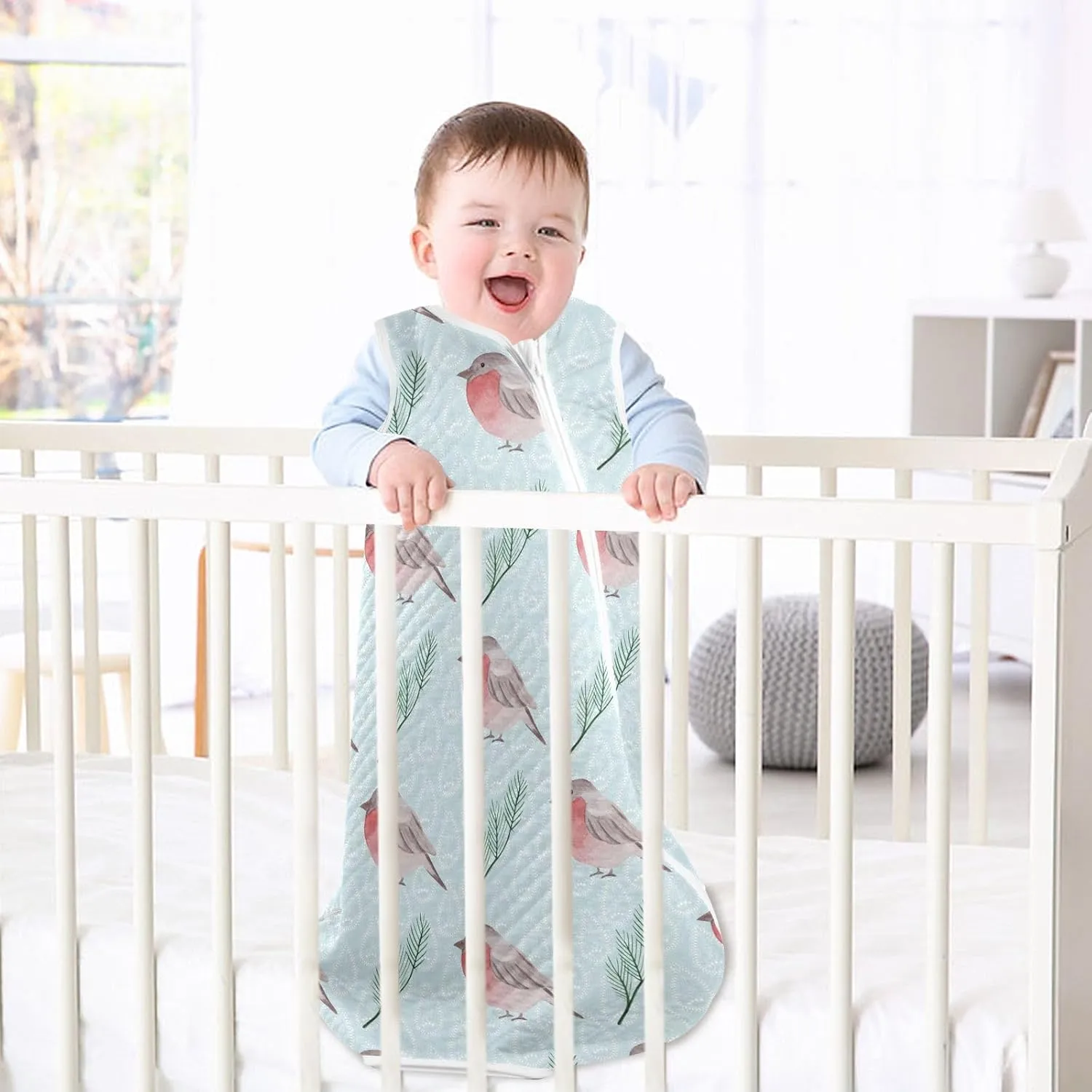 vvfelixl Cute Robin Bird Baby Sleeping Bag Sleep Sack,Baby Wearable Blanket Sleep Suit for 0-6 Months