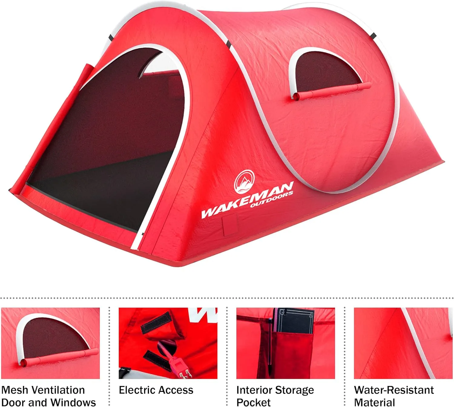 Wakeman Tents 2-Person Tent with Pop-Up Design and Carry Bag - Comes with Camping Lantern with Fan - Weather-Resistant Camping Accessories by Wakeman