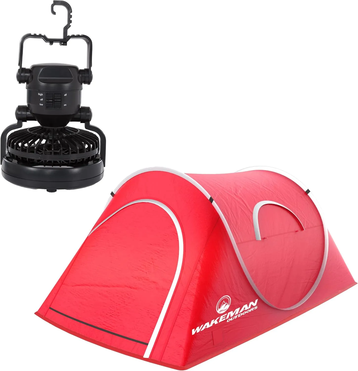 Wakeman Tents 2-Person Tent with Pop-Up Design and Carry Bag - Comes with Camping Lantern with Fan - Weather-Resistant Camping Accessories by Wakeman