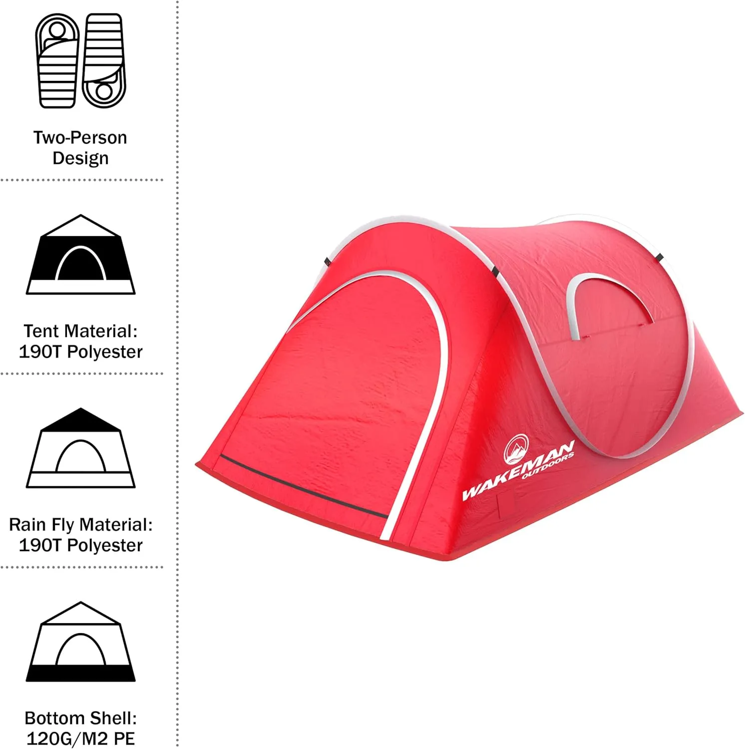 Wakeman Tents 2-Person Tent with Pop-Up Design and Carry Bag - Comes with Camping Lantern with Fan - Weather-Resistant Camping Accessories by Wakeman