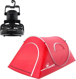 Wakeman Tents 2-Person Tent with Pop-Up Design and Carry Bag - Comes with Camping Lantern with Fan - Weather-Resistant Camping Accessories by Wakeman