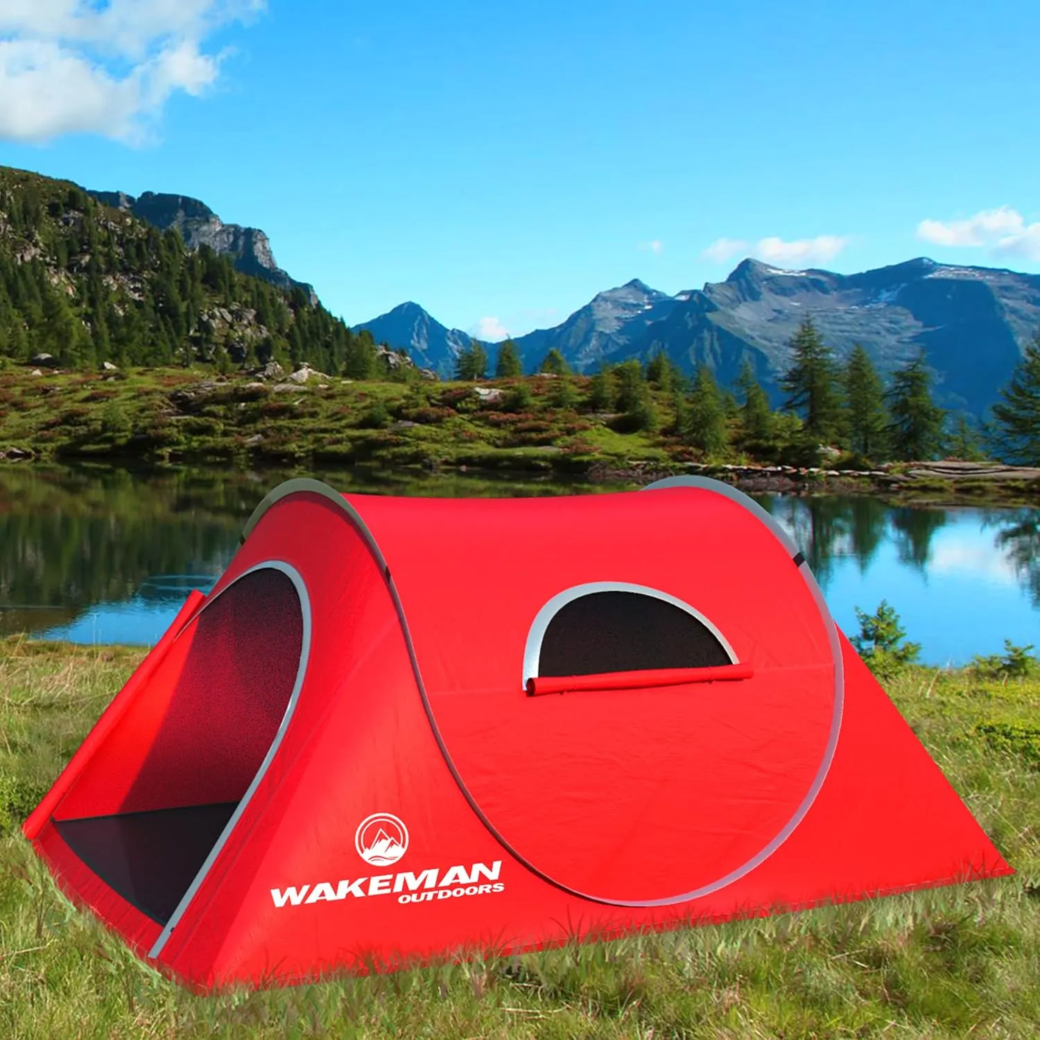 Wakeman Tents 2-Person Tent with Pop-Up Design and Carry Bag - Comes with Camping Lantern with Fan - Weather-Resistant Camping Accessories by Wakeman