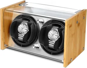 Watch Winder for 2 Automatic Watches - Bamboo Watches Winder Box with Quiet Motor 4 Rotation Mode Setting by Watch Winder Smith