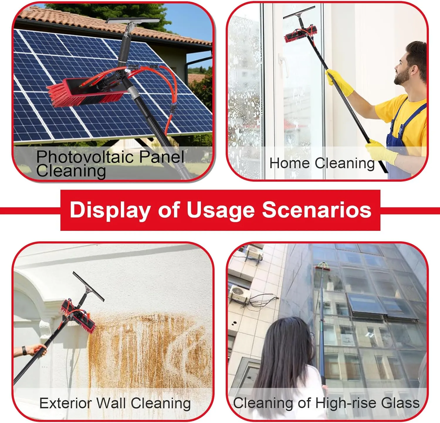 Water Fed Pole Kit Adjustable Solar Panel Cleaning Kit Cleaner Tool for Window Glass Roof Outdoor Glass Brush Window Washing Equipment (37FT)