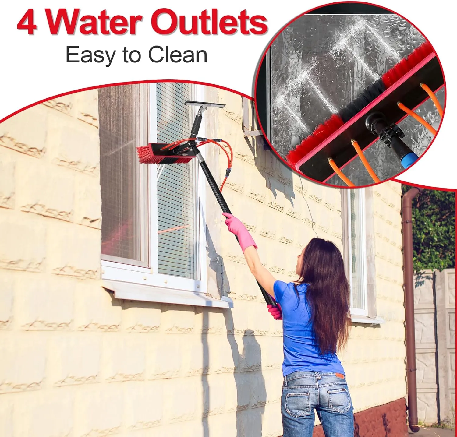 Water Fed Pole Kit Adjustable Solar Panel Cleaning Kit Cleaner Tool for Window Glass Roof Outdoor Glass Brush Window Washing Equipment (37FT)