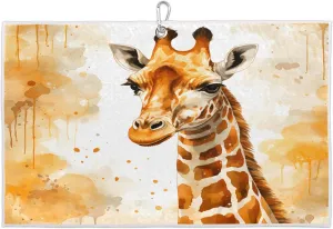 Watercolor Giraffe Golf Towel with Heavy Duty Carabiner Clip Quick Dry Ultra Absorbent Club Ball Cleaning Towel Golf Accessories for Men Women