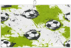 Watercolor Soccers Golf Towel with Heavy Duty Carabiner Clip Quick Dry Ultra Absorbent Club Ball Cleaning Towel Golf Accessories for Men Women