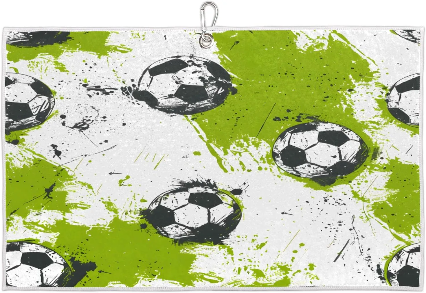 Watercolor Soccers Golf Towel with Heavy Duty Carabiner Clip Quick Dry Ultra Absorbent Club Ball Cleaning Towel Golf Accessories for Men Women