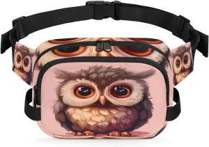 Watercolour Owl Cute Waterproof Fanny Pack for Women Men Adjustable Waist Bag with Double Zipper Pockets Lightweight Square Hip Pack for Running Travel Hiking Workout Cycling