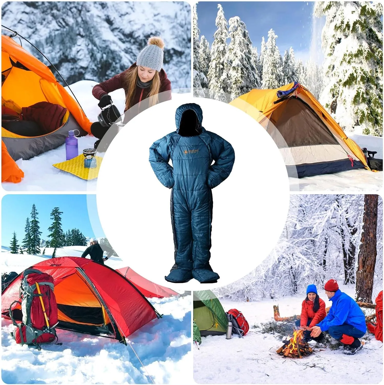 Waterproof Wearable Human-Shaped Sleeping Bag, -5 to 5 Cotton Camping Bag, Windproof Temporary Rest With Insulation for Adults, Cold Protection Outdoor