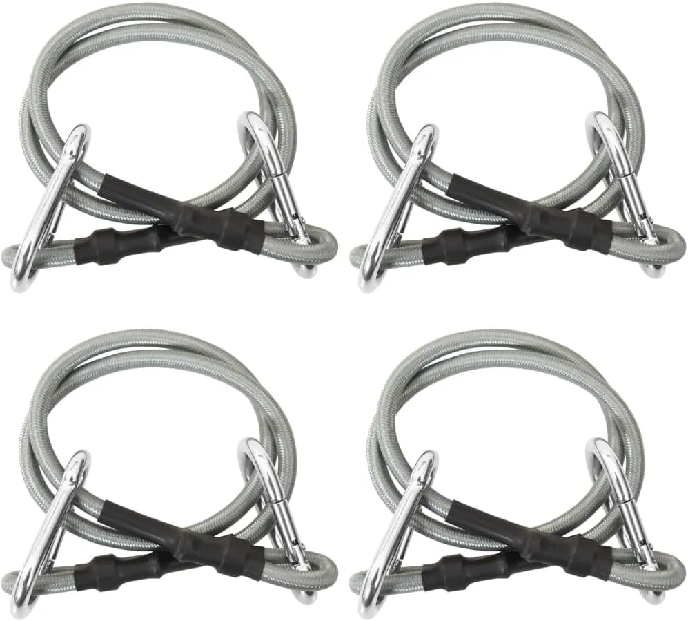 Weather-Resistant Ropes with Carabiner Clips for Tarpaulin and Awnings, Set of 4, Black and Silver