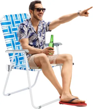 Webbed Patio Lawn Folding Up Beach Chairs 2 Packs Lightweight, Sturdy, Comfortable, Portable, and Stylish Outdoor Chair for Yard, Garden，Camping, Sports and Beach (Blue& White)