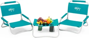#WEJOY 2-in-1 Beach Chairs & Table Set, Lightweight & Folding, Backpack Beach Chairs for Outdoor, Beach, Lawn, Camping, Picnic, Cyan
