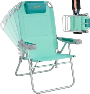 #WEJOY Beach Chairs for Adults Aluminum HeavyDuty Folding Reclining Beach Chair with 5 Positions for Outdoor Lawn, Support 300LBS Portable Camping Chair with Headrest,Cup Holder and Bottle Opener