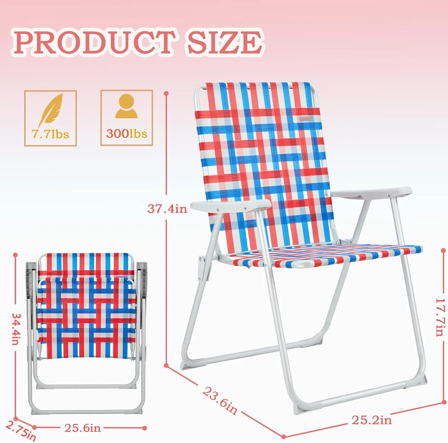 WEJOY Extra Wide Oversized Folding Beach Chair Aluminium Webbed Lawn Chair Portable Camping Chair Lightweight Beach Chairs for Adults Off Ground Foldable Camp Chair Fold Up Chair for Outdoor&Indoor