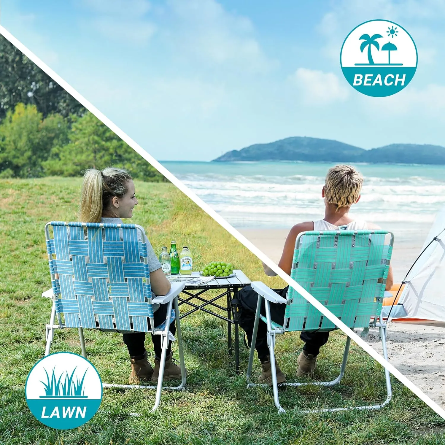 #WEJOY Folding Beach Chair for Adults, Lightweight Beach Chair with Shoulder Straps, High Back Beach Chairs with Hard Armrest, Supports 300lbs for Beach Lawn Concert