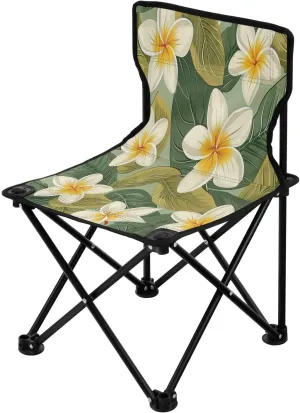 White Flowers Portable Outdoor Folding Chair Anti-Slip Padded Oxford Cloth Stool Camping Chair Small for Beach Hiking Fishing Gardening Quad Camp Chair