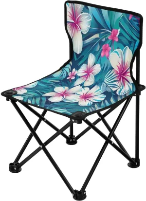 White Flowers Portable Outdoor Folding Chair Anti-Slip Padded Oxford Cloth Stool Camping Chair Small for Beach Hiking Fishing Gardening Quad Camp Chair
