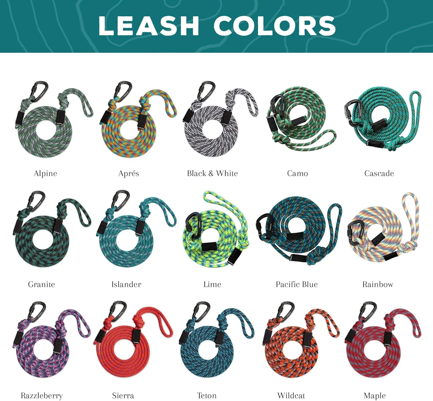 Wilderdog Carabiner Climbing Rope Dog Leash for Medium & Large Dogs - 10ft - Razzleberry