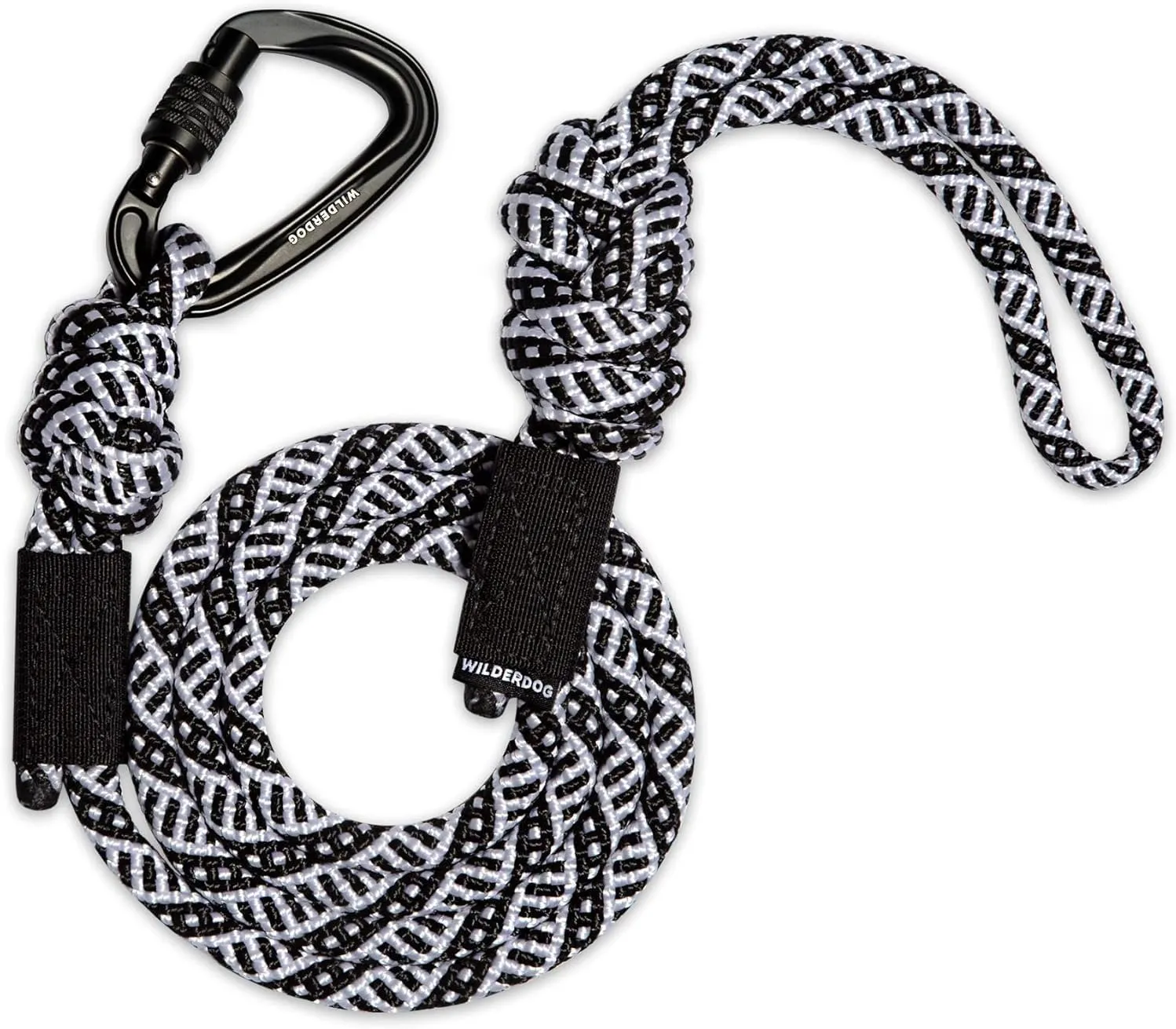Wilderdog Carabiner Climbing Rope Dog Leash for Medium & Large Dogs - 5ft - Black & White