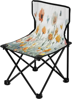 Wildflower Butterfly Portable Outdoor Folding Chair Anti-Slip Padded Oxford Cloth Stool Camping Chair Small for Beach Hiking Fishing Gardening Quad Camp Chair