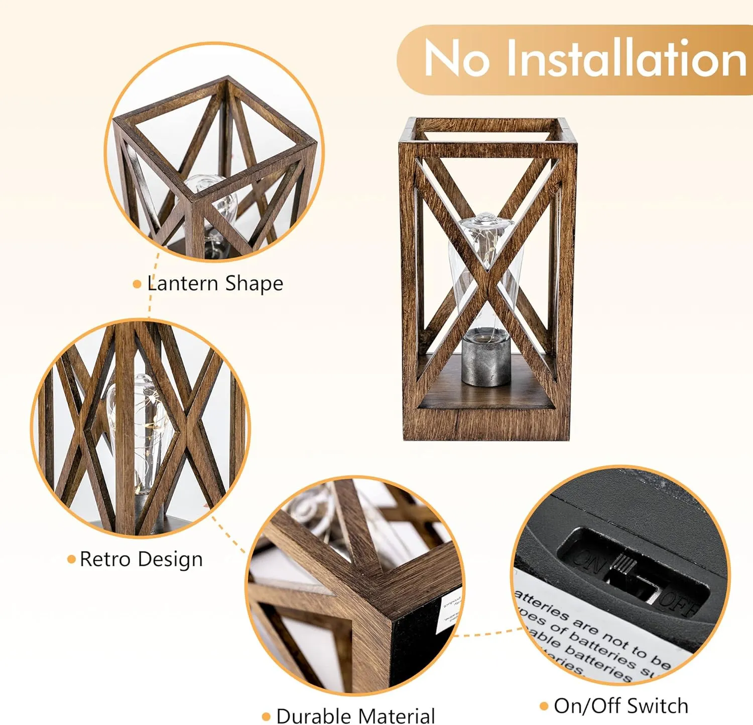 WINGBO Retro Battery Powered Table Lamps, Battery Operated Cordless Lamp, Portable Nightlight Decorative Light for Living Room Dining Room Bedroom Entryway Patio Backyard, Faded Brown Finish