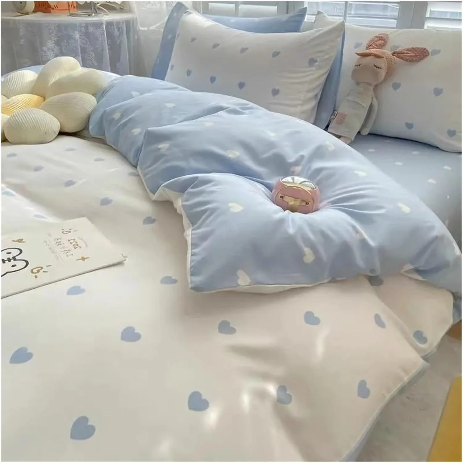 Winter Fashion Bedding Set White Green Double Bed Linens - Duvet Cover Pillowcase Queen Size Flat Sheet Classic Grid(B,Twin 4pcs)